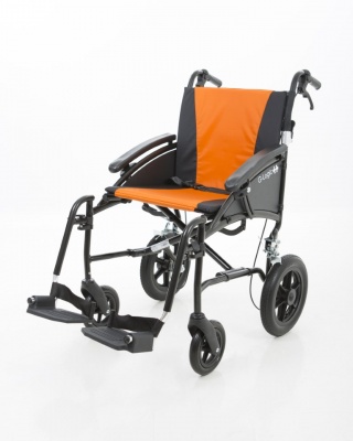 Excel G-Logic Lightweight Transit Wheelchair 20'' Black Frame and Orange Upholstery Wide Seat